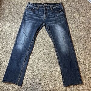 Seeded & Sewn Jordan Jeans Men 36x34 Fits 36x32 Regular Straight Stretch Blue